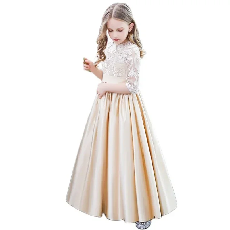 

Flower Girl Dresses Appliques Lace Half Sleeve Flower Embroidered Ball Children Wedding Party First Communion Gowns