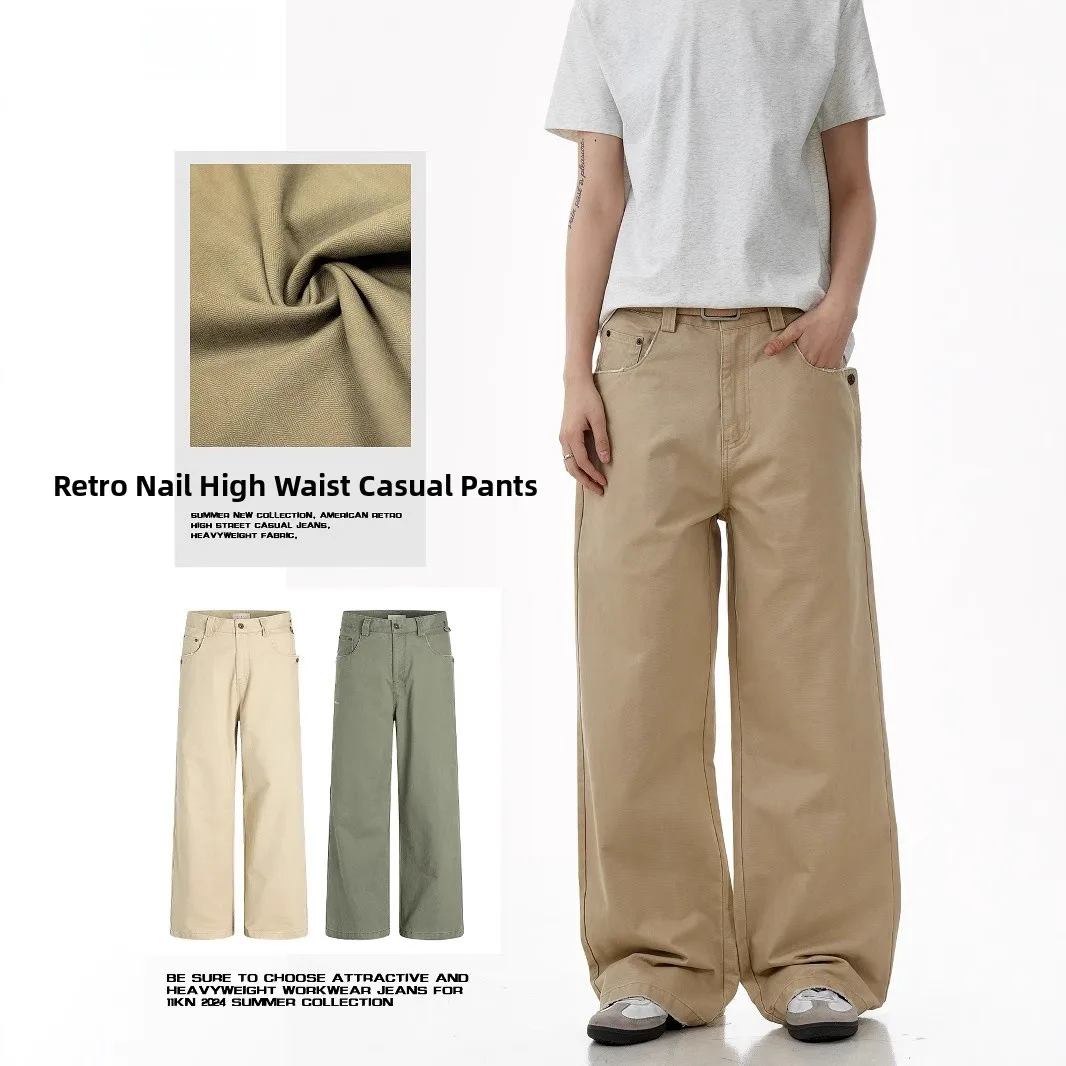 

Американские ретро-брюки прямого кроя в стиле High Street для мужчин и женщин, повседневные, удлиненные, модные, городские, с высокой талией, из хлопка