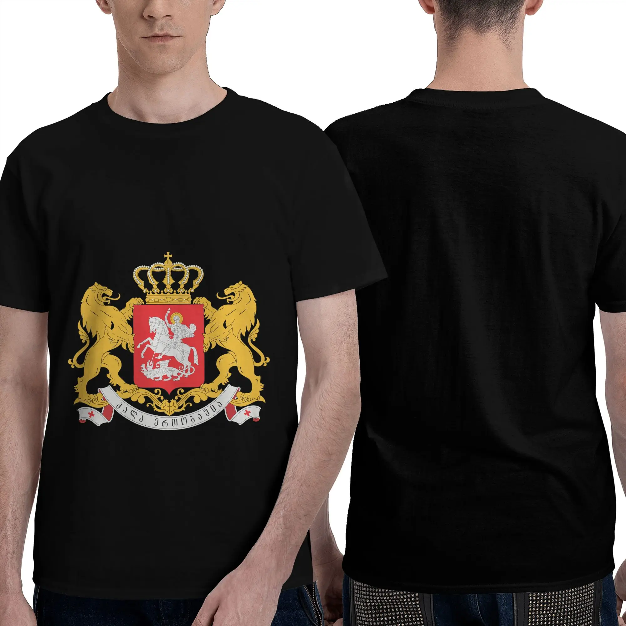 Custom Georgia National Emblem Map And Flag T Shirts Men 100% Cotton Tees Georgian Tshirt Short  Sleeve Casual T-shirt Clothes