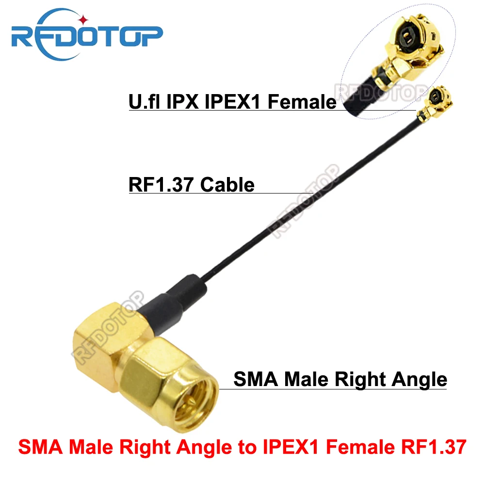 2PCS Right Angle SMA Male Plug to u.FL/-1 Female Connector RF1.37 RF Jumper Pigtail for WiFi Antenna 1 Female to SMA-J