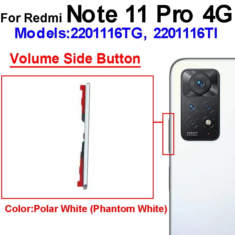 Up/Down Volume Side key For Xiaomi Redmi Note 11 Pro Plus 4G 5G Power Volume Button Side Button Replacement Repair Spare Parts