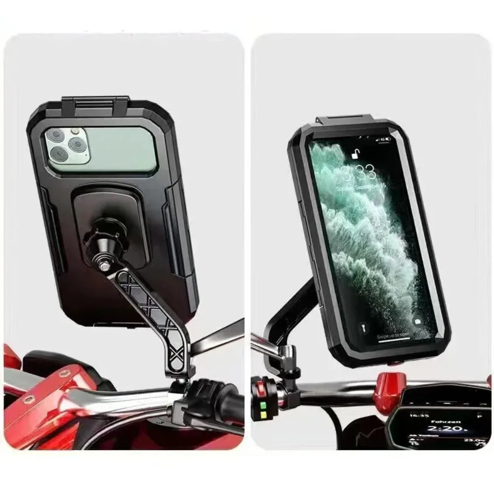 

Anti-shake Motorcycle Phone Holder 360° Swivel Waterproof Handle Bar Holder Adjustable Universal Rearview Mirror Bracket MTB