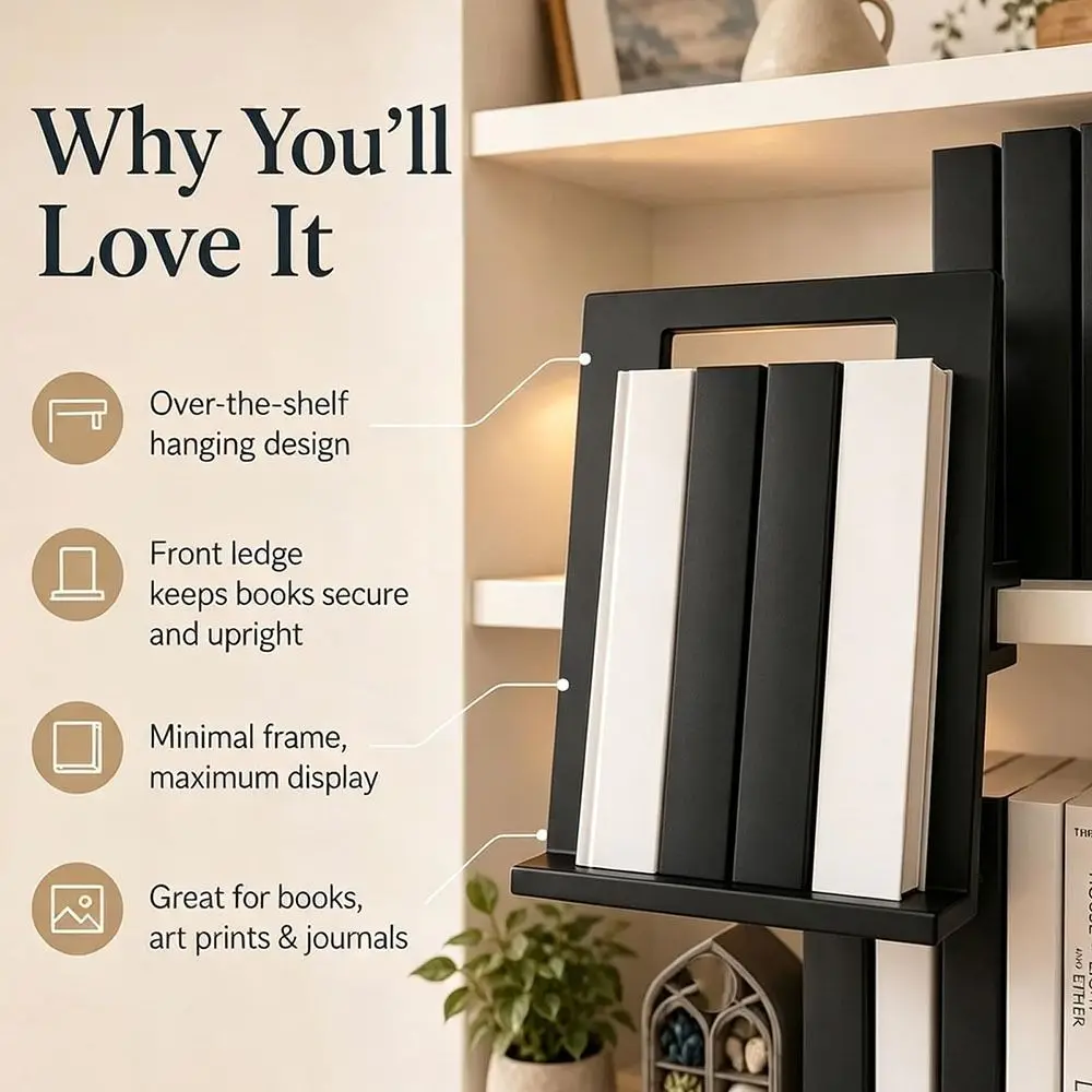 Clamp-On Floating Book Display Stand No-Drill Installation Space Saving Bookshelf Display Stand Invisible Floating Book Holder
