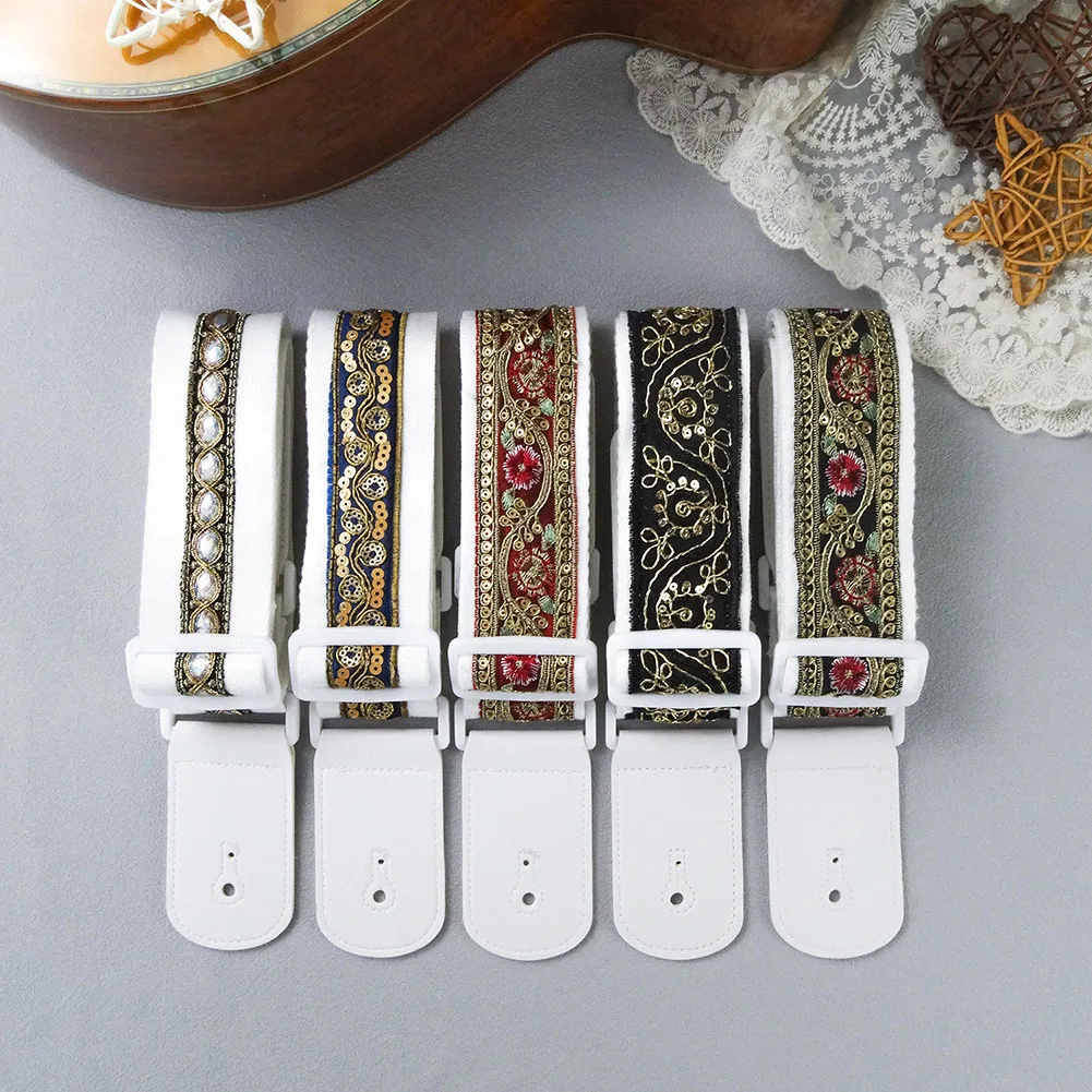 Adjustable Guitar Strap Acoustic Guitar Electric Guitar Embroidery Gift Headstock Rope Muticolor With Strap Lock