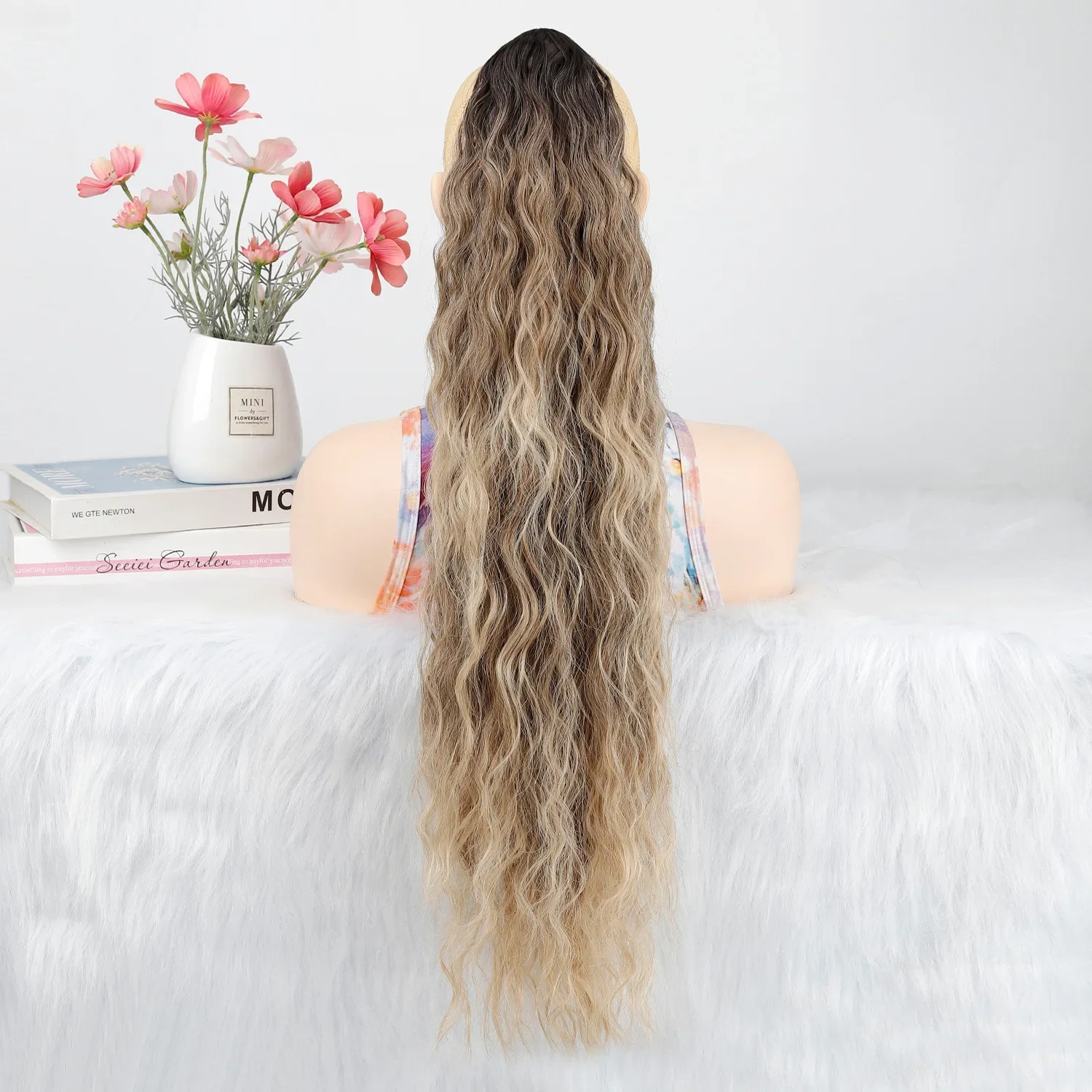 

2025 Wig Grab Clip Ponytail Corn Perm Long Curly Hair Fluffy Long Curly Hair Ponytail Cosplay Accessories