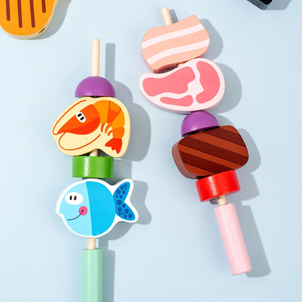 1 set 1 set houten barbecue-grillspeelgoed, gesimuleerde keukenspeelset, kinderen doen alsof kookspeelgoed, voedselbarbecuespeelhuis voor kinderen,