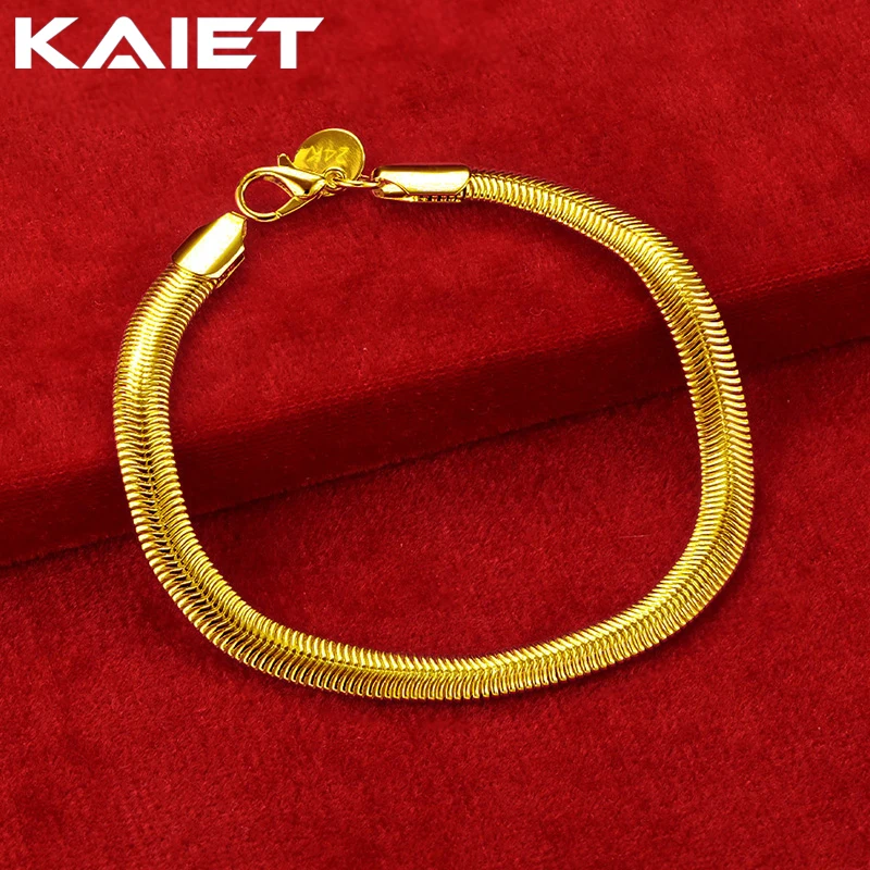 

KAIET 925 Sterling Silver 6mm Flat Snake Bone Chain Bracelet Plated With 18K Gold Wedding Party For Women Charm Fine Jewelry