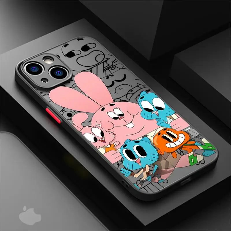 Cute Darwin-Gumball-Richard Watterson Matte Phone Case For iPhone 15 14 11 Pro Max 13 12 Mini XR X SE 7 8 6 6S Plus Translucent