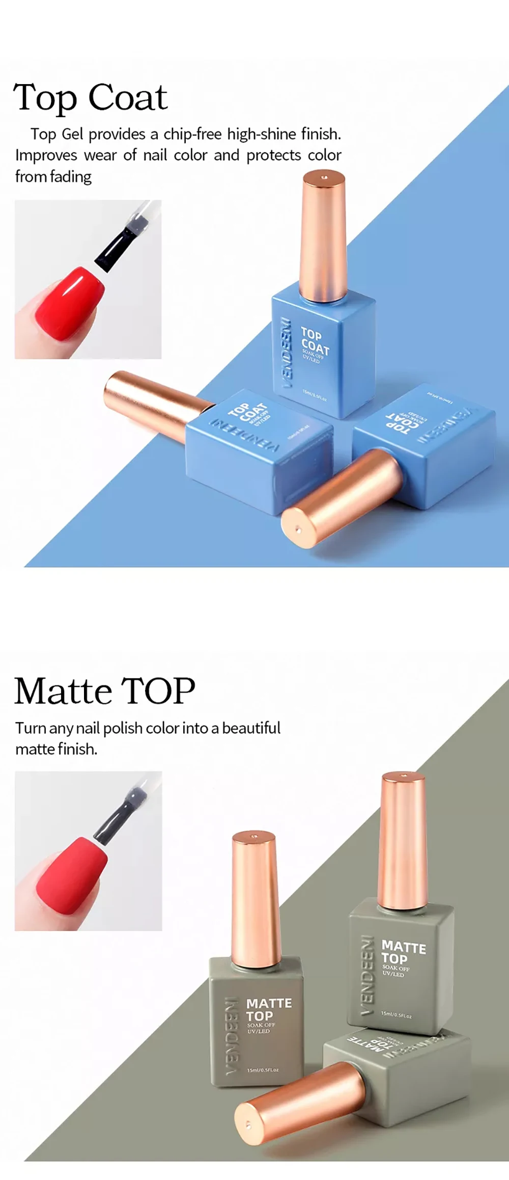 Vendeeni 11 Arten von Nail-Art-Funktionsgels: Top Coat, Base Coat, Russischer Matt-Top-Coat, Blossom Gel, Einfarbiges Gel in Weiß, Schwarz, Rot – Detail 4