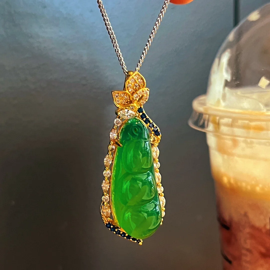 

New full green yang green natural agate green chalcedony pendant Fudou pendant
