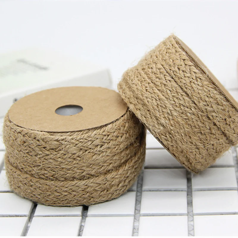 10M Nature Jute Braided Ribbon Flat Burlap Twine Hemp Cords DIY Crafts Wedding Party Decoration Sewing Vintage Ribbon Rope Craft