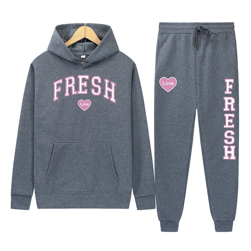 2024 New Pink Fresh Print uomo autunno inverno set felpa con cappuccio + pantaloni pezzi tuta Casual abbigliamento sportivo maschile abbigliamento