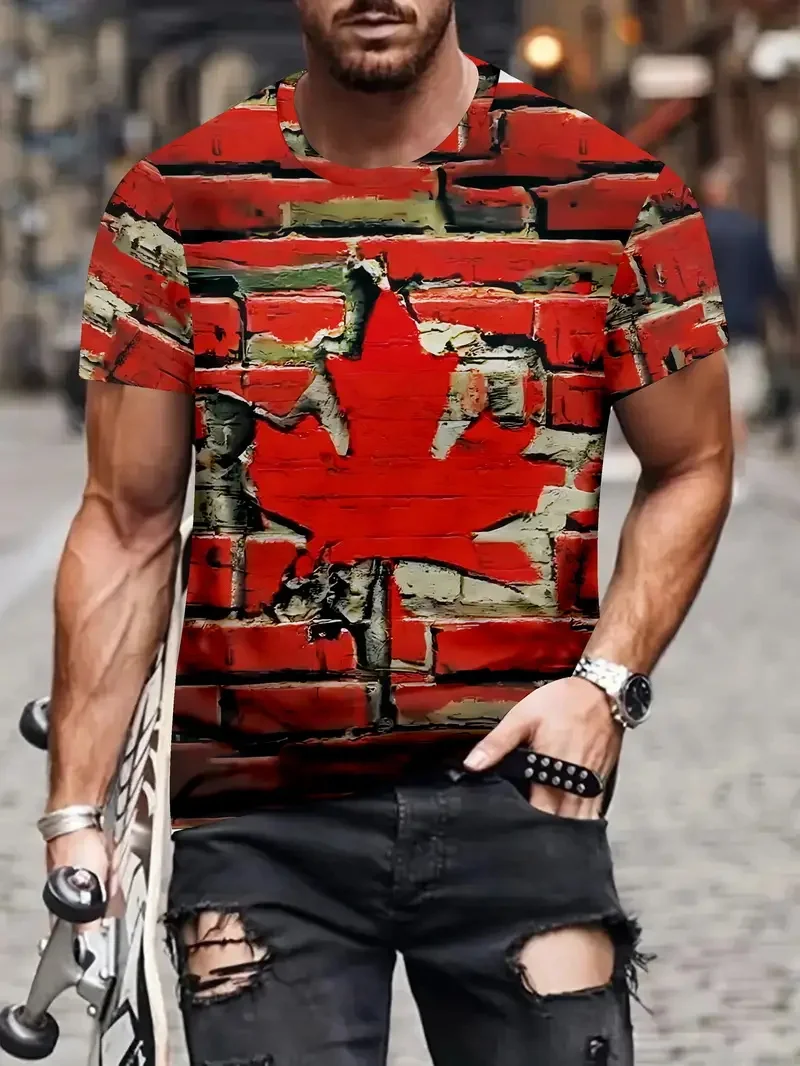 

Мужская футболка с принтом канадского флага и кленового листа, летние футболки с короткими рукавами и круглым вырезом, мужские футболки ко Дню Канады, топы