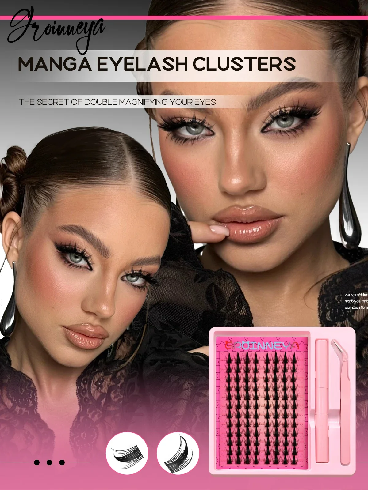 GROINNEYA Kit de grappes de cils Extension de cils pointus Volume moelleux bricolage cils en grappe épais cils individuels maquillage à la maison