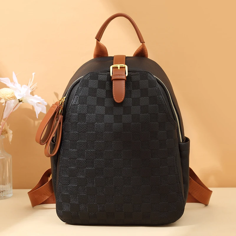 

Anti-theft Soft PU Leather Small Backpack Women Brand Grid Shoulder Bag Ladies Fashion Travel Backbag School Bags Purses Mochila