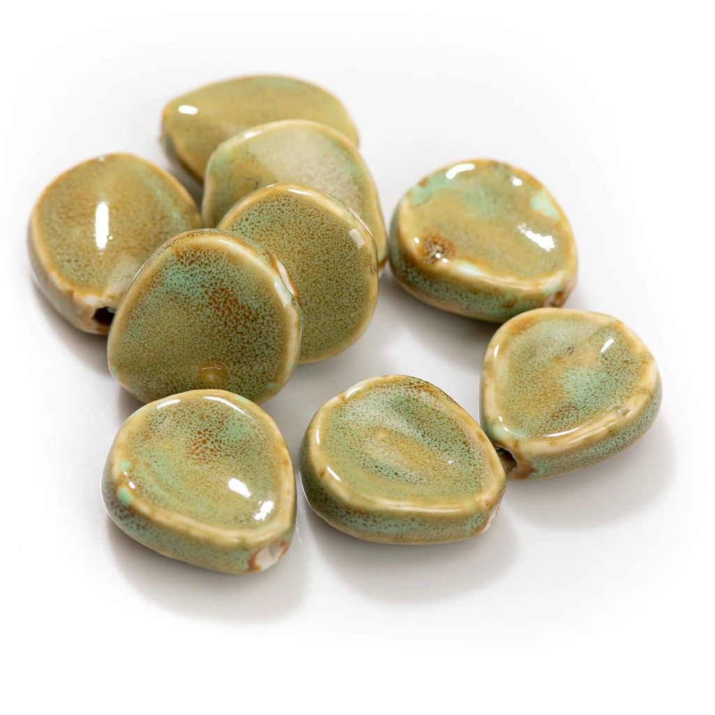 Creative 25mm Green Tea Glazed Ceramic Beads, Irregular with Shrinkage Spots, Jewelry Making Set Handcrafted TCZ197A