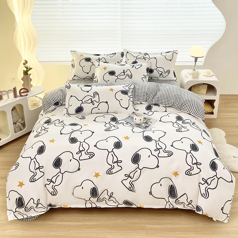 Juego de cama con funda nórdica de perro de dibujos animados de Snoopy, juego de cama con impresión Digital 3D de poliéster, regalo para niños con estampado King Size