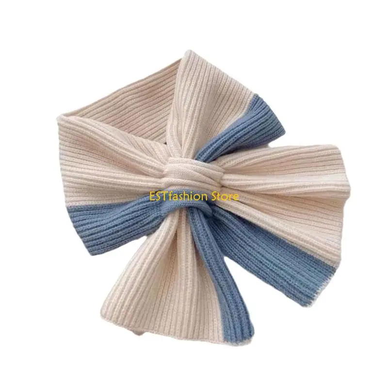 Y5GC وشاح نسائي أنيق منسوج بتصميم متقاطع دافئ بلون سادة منديل للرقبة لأيام الخريف والشتاء للارتداء اليومي #2