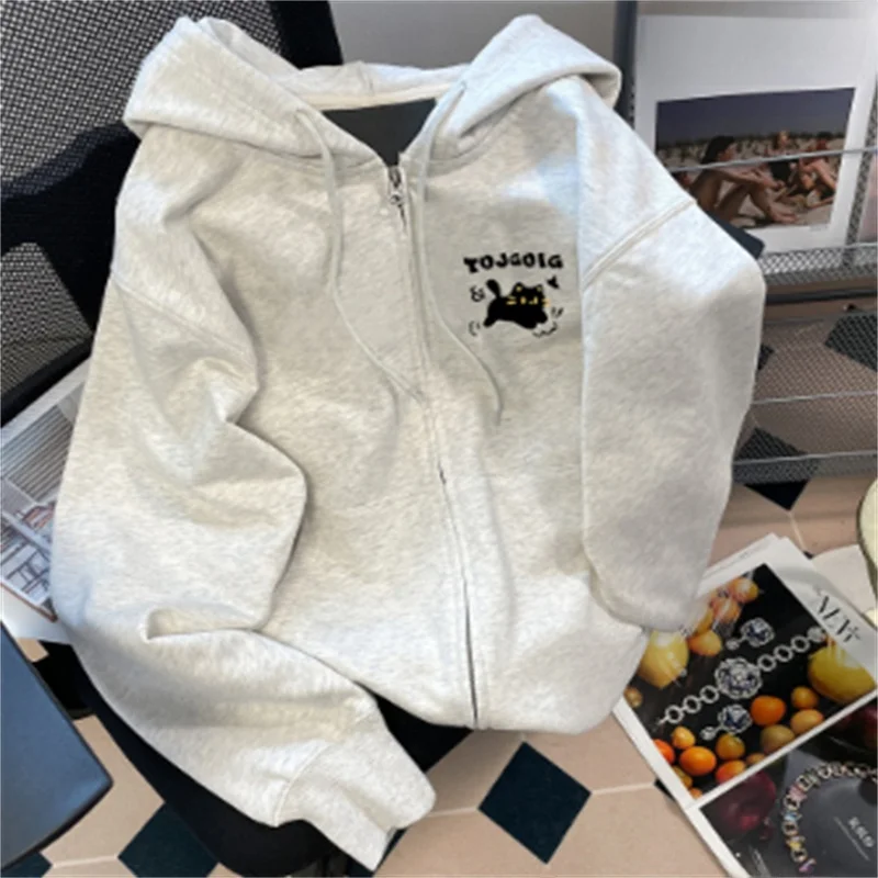

Свободная толстовка с капюшоном на молнии, осенняя верхняя одежда, молодежная модная повседневная толстовка с длинными рукавами для мужчин и женщин