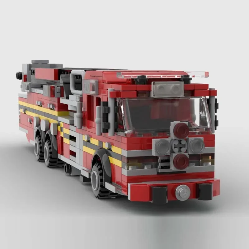 

MOC городской автомобиль 32 м поворотный стол лестница дорожная модель LFB MK3 насос лестница транспортный автомобиль Лондон пожарный мост строительные блоки