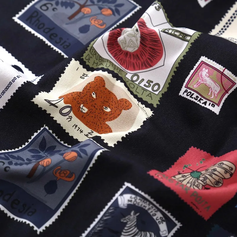 Denim Stamp Print Cotton Canvas Fabric 8oz Lightweight 100% Pure Cotton Bags Jackets Tablecloth DIY Material Homespun Textile