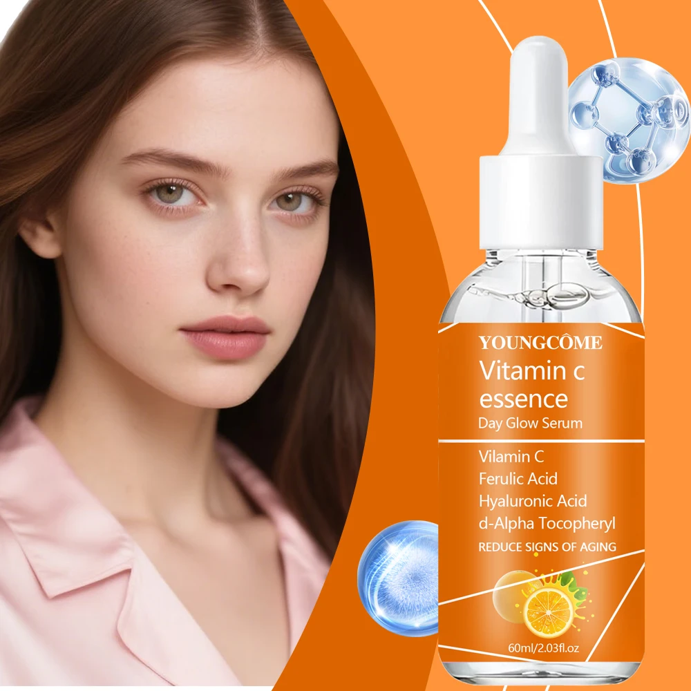 YOUNGCOME Vitamin C Brightening Serum - Vitamina C com Ácido Ferúlico, Ácido Hialurônico e Colágeno para cuidados anti-idade com a pele.