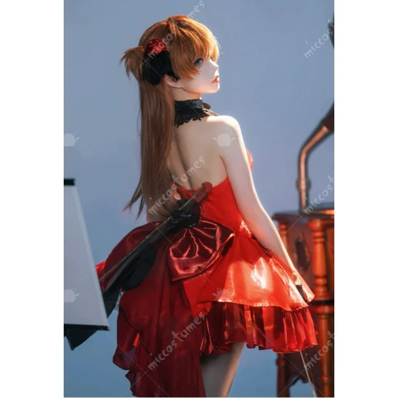 

25COSmiccostumes Women's Nikke Cosplay Costume Red Gown Dress with Gloves Stockings Halloween Cosplay Costume