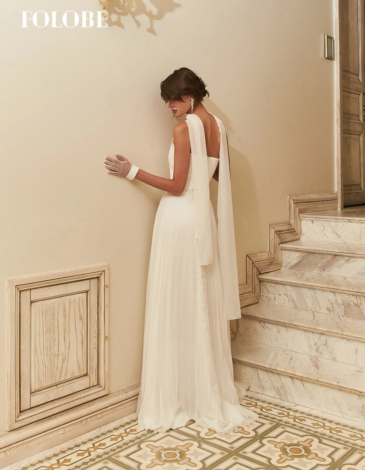 FOLOBE Sweetheart Elegant with Sleeveless A-Line Scarf Bridal Ball Gown Wedding Party Dresses Bride vestidos de noche Customized