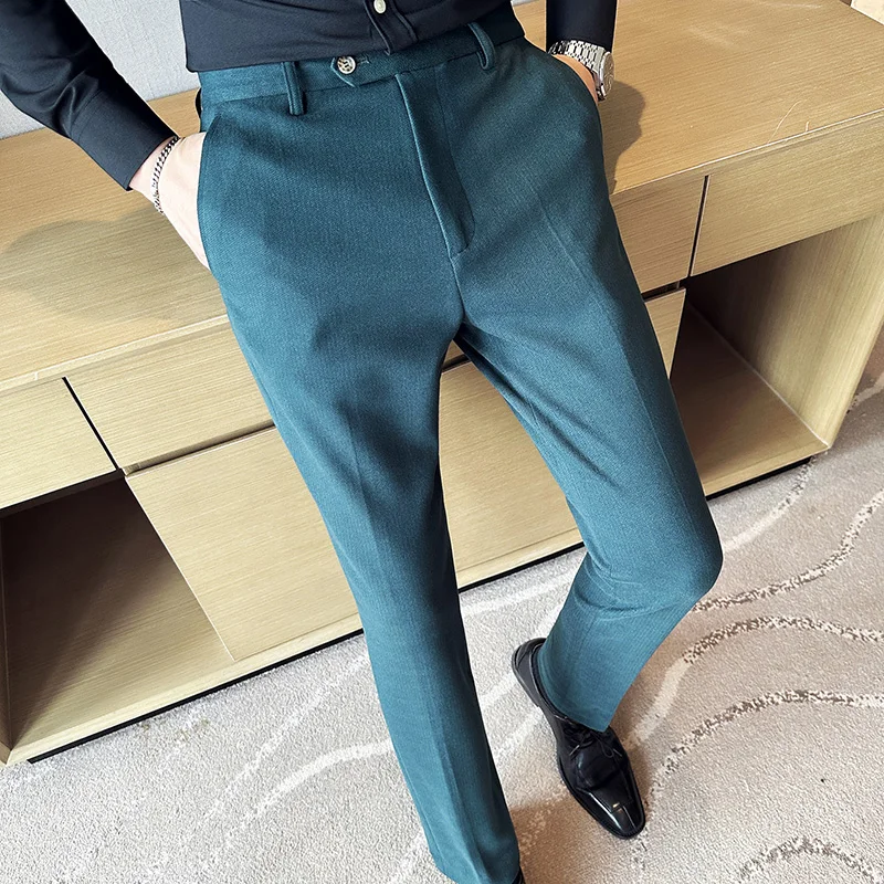 

Брюки Мужская одежда Модный волнистый узор Толстые шерстяные мужские костюмные брюки Деловая официальная одежда Slim Fit Полная длина Мужские брюки