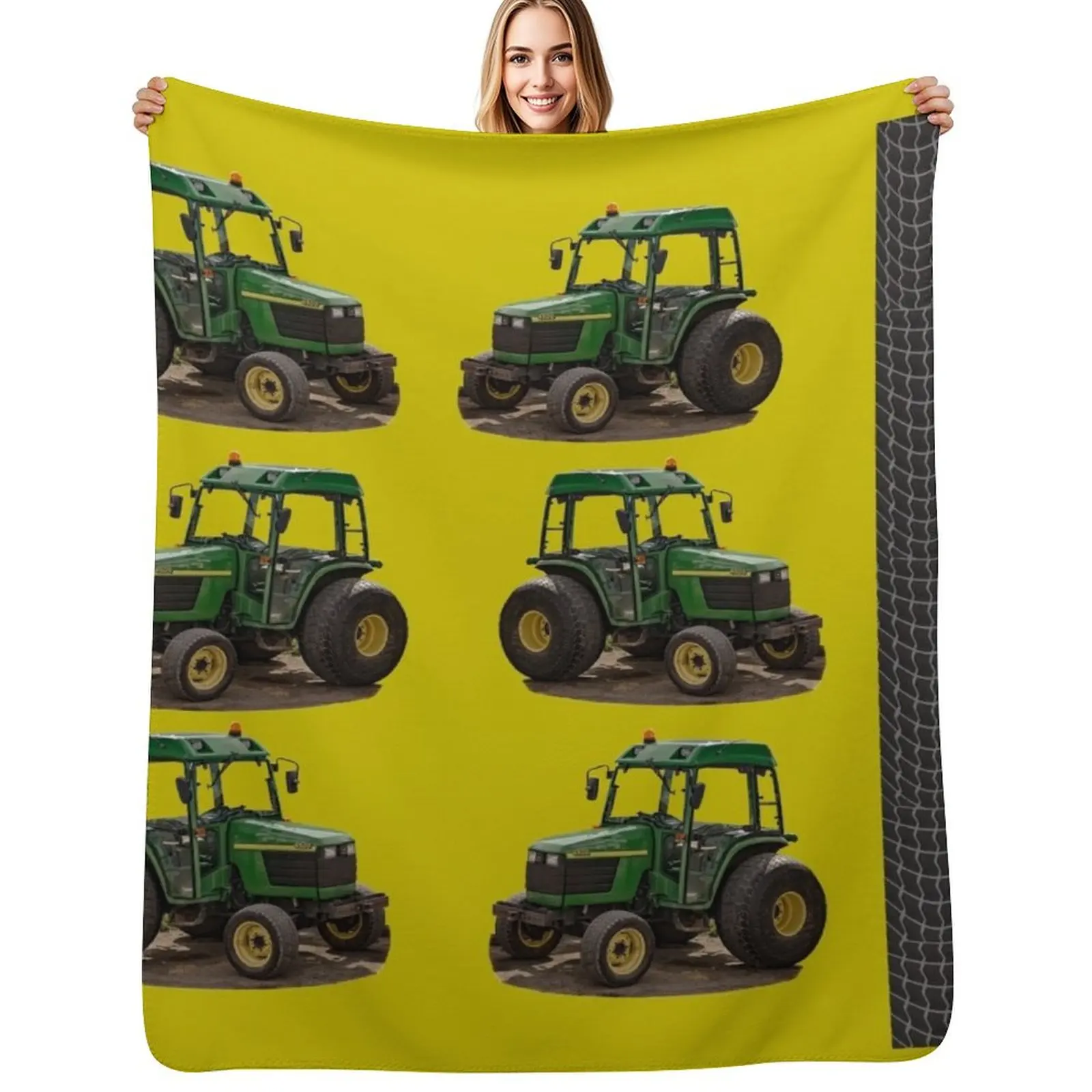 

GREEN TRACTOR Throw Blanket Soft Plaid Thin Hairy Blankets