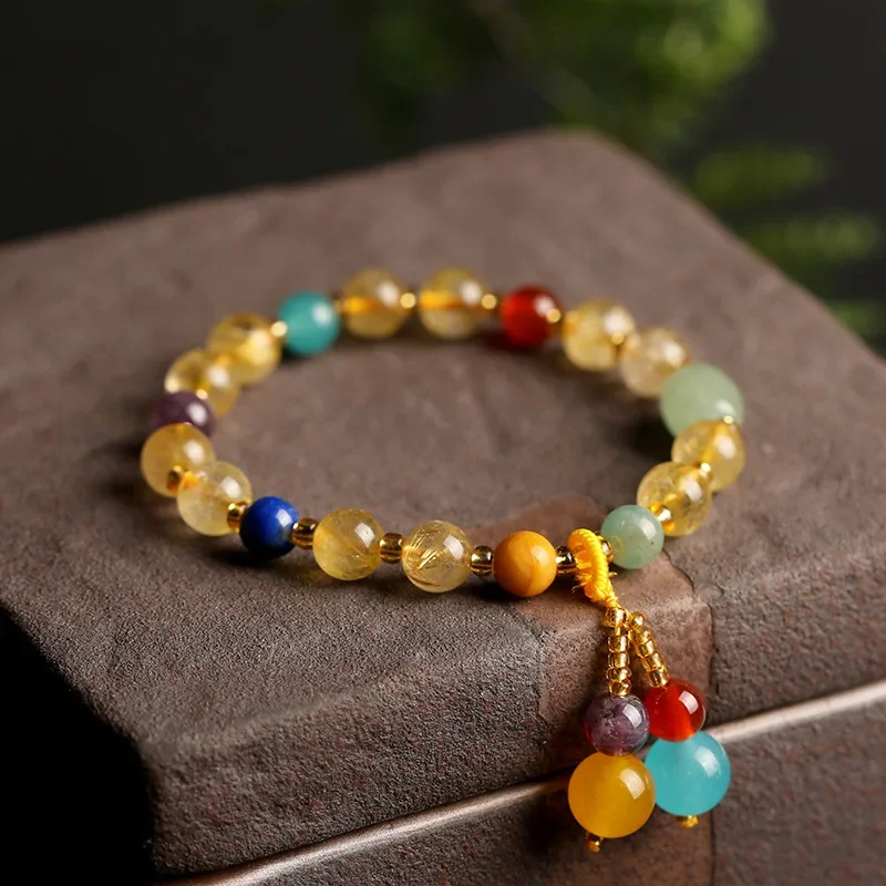 Natural Rutilated Quartz/Amazonite/Red Agate/Lapis Lazuli/Amethyst/Jade Crystal Beads Strand Bracelets Women Fine Jewelry YBR347