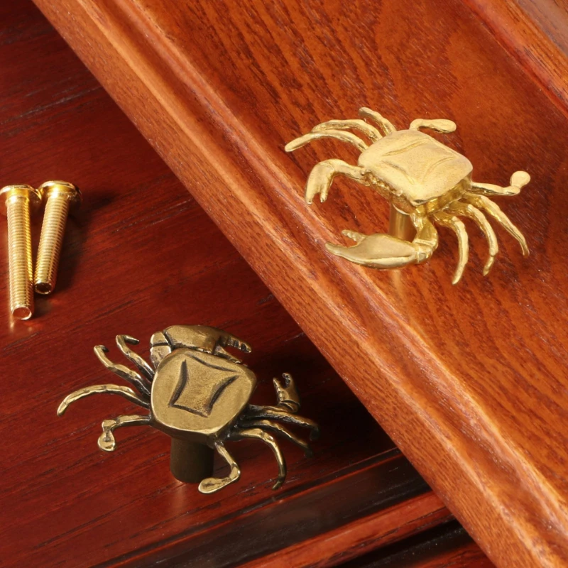 Retro Oceanic Creative Brass Cabinet Door Handle Brass Crab-shaped Drawer Handle Knob Hardware Accessory Cute Wall Hook