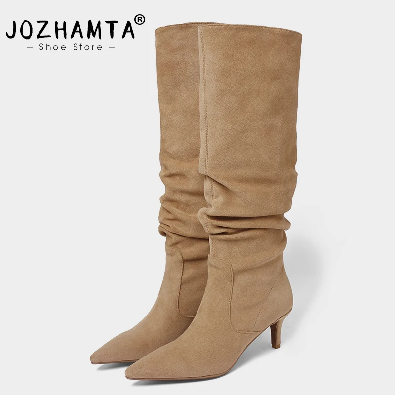 JOZHAMTA Size 34-39 Women Knee Boots Suede Sexy Thin High Heels Shoes For Women Long Boots Winter 2023 Fashion Casual Office