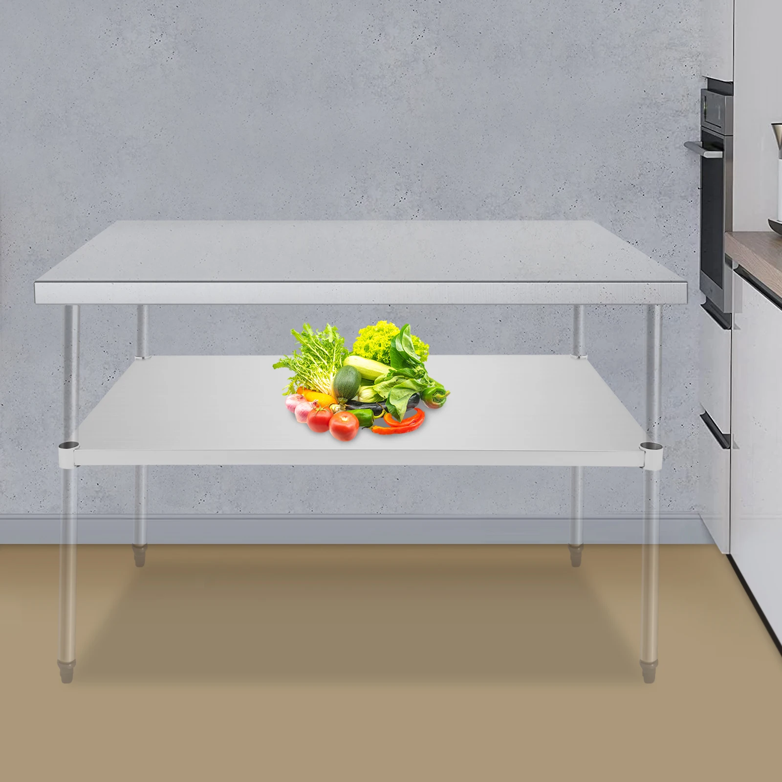 115*71*4.2cm Stainless Steel Table,Silver Adjustable Lower Shelf, Under Shelf For Work Tables,Max. Load-bearing Capacity 100kg
