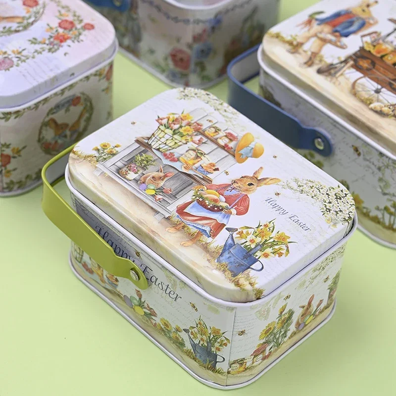 Easter Tinplate Box Cartoon Rabbit Iron Candy Box Happy Easter Day Party Gift Package Easter Treat Boxes For Biscuit Cookie Boxs