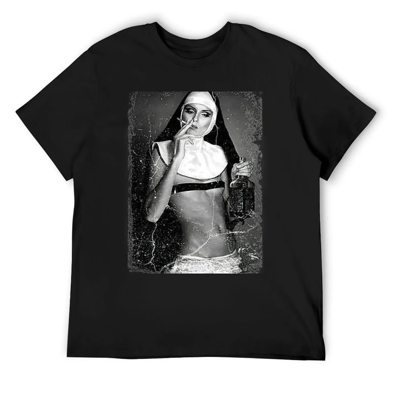 

Nun-Smoking-Drink-Whiskey-Weed T-Shirt vintage Short sleeve tee plain designer t shirt men