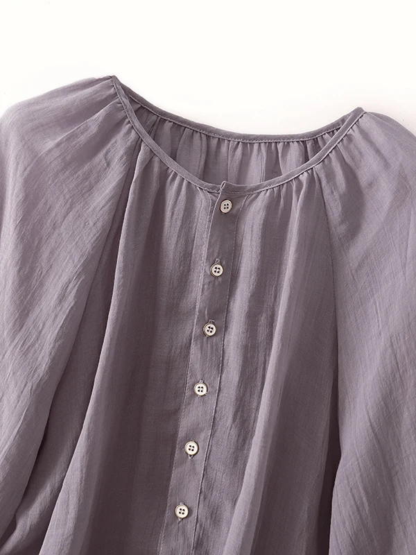 ZiMo QingHe~레트로 포레스트 시스템 랜턴 스타일 실크 코튼 린넨 캐주얼 루즈 여성용 빈티지 슬레 라운드 넥...