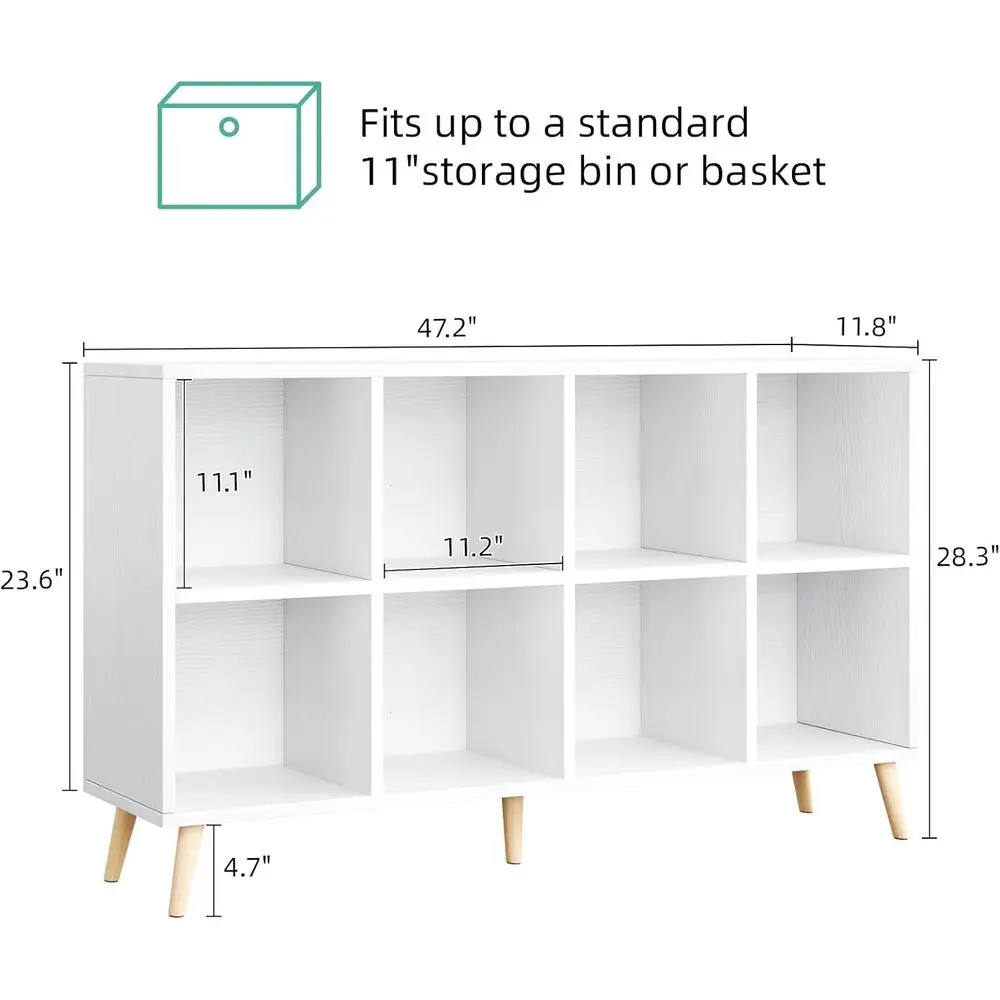2 Tier Wooden Bookshelf with Legs, 11 Shel Opening, 47 Tall, Storage Organizer for Home Office, White - view 3