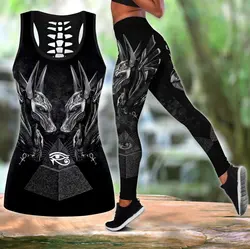 Horus Eye Egypt Anubis starożytne 3D drukowane Hollow Tank Top i komplet legginsów Fitness kobiece legginsy pełnej długości spodnie jogi LKB-36