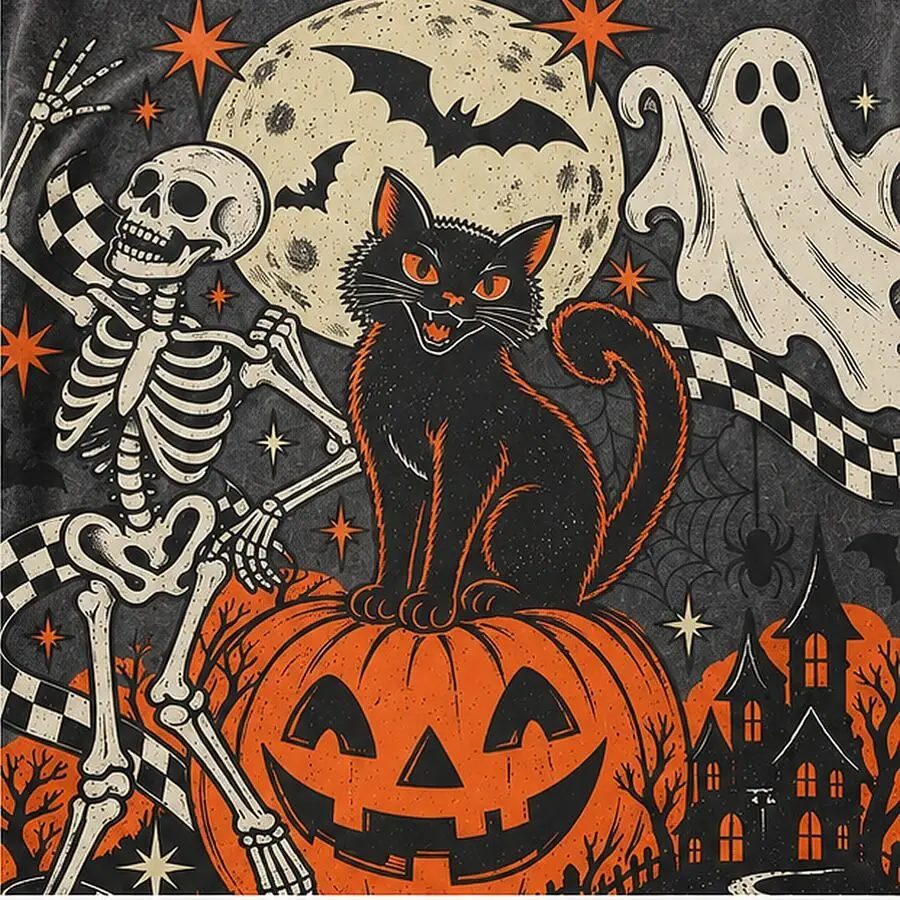 Y2K Retro Halloween Pattern Cotton T-shirt with Strange Pumpkin Ghost Scarecrow Print Loose Casual Street Wear Short Sleeved Top