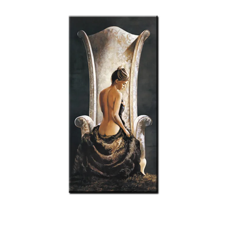 Vintage Large Sexy Woman on Chair Oil Painting HD Print Girl Naked Body on Canvas Wall Art Picture for Living Room Cuadros Decor