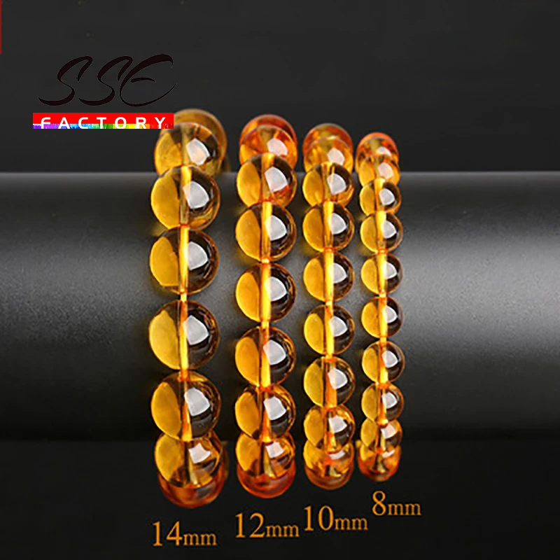 Natural Citrines Crystal Bracelets Stone Round Loose Beads Elasticity Rope Men Women Bracelet High Quality Crystal CharmBracelet