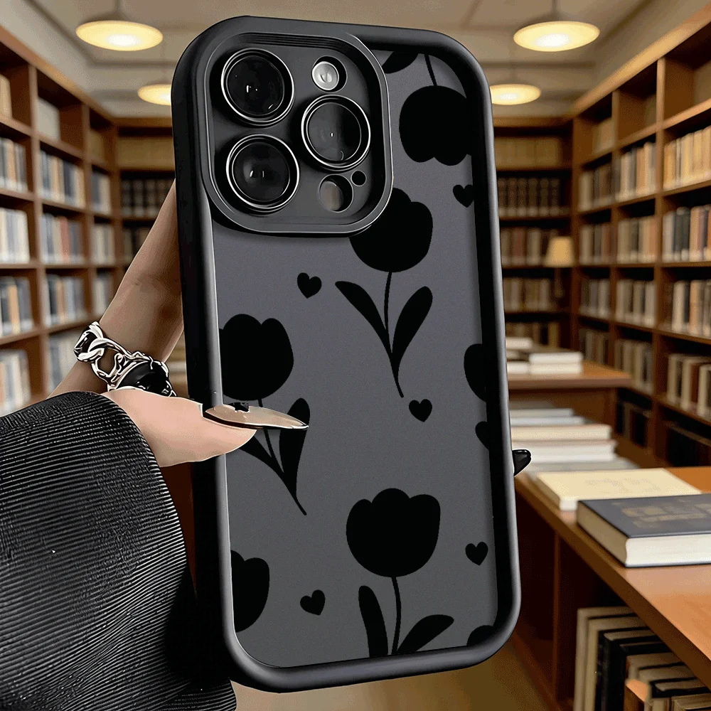 Schwarzes Tulpenblumenmuster Luxus Anti-Rutsch TPU Handyhülle für Xiaomi Redmi Note 15 14 13 12 11 10 9 Pro Vollschutz-Cover – Detail 8