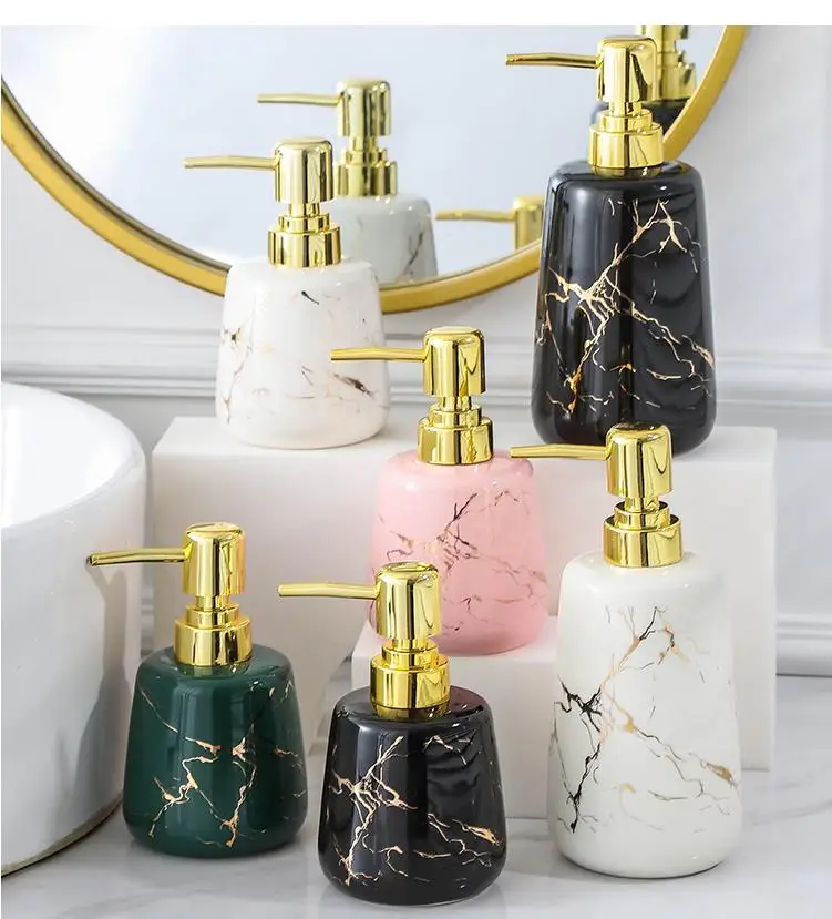 Ceramic Soap Dispenser Bathroom Accessories Electroplating ABS Nozzle Shampoo Bottle Kitchen Golden Marble Textur