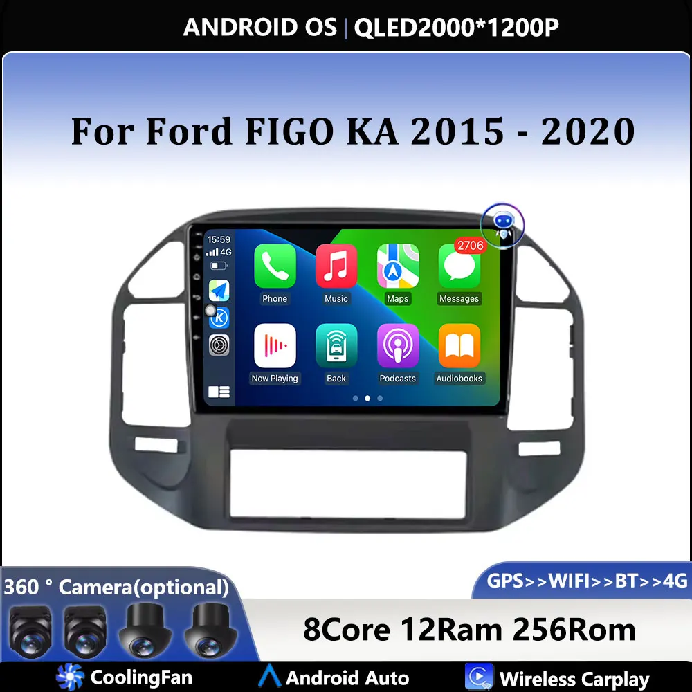 

For Ford FIGO KA 2015 2016 2017 - 2020 Car Android Carplay Auto Radio Navigation GPS Multimedia Video Player DSP 4G AMI WIFI