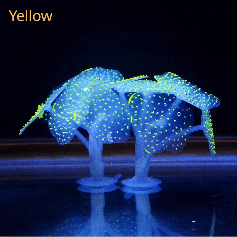 Glowing Artificial Aquarium Coral Silicone Plant Ornament Water Landscape Decor Aquarium Fish Tank Coral With Sucker 1pcs