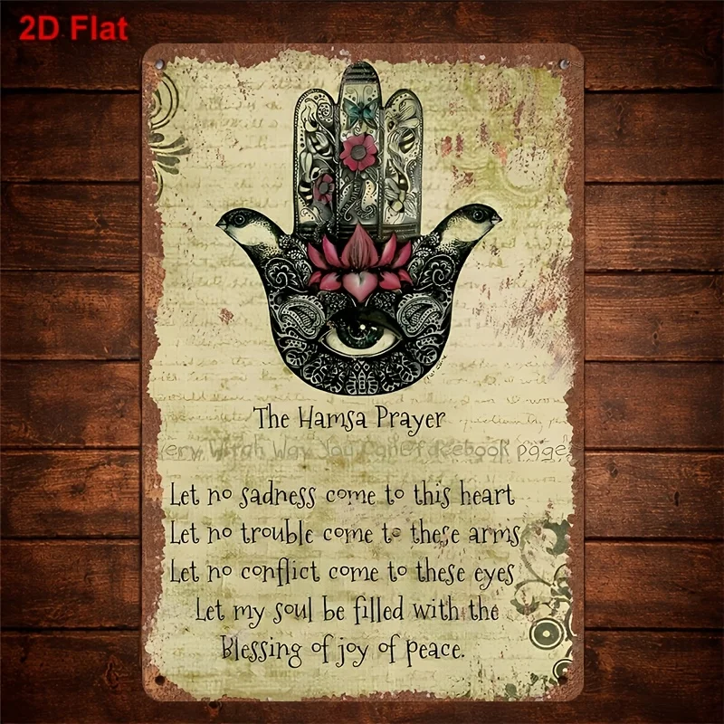 CIFBUY Retro Hamsa Hand Prayer Metal Wall Art Waterproof Wearproof 2D Flat Printed Sign Home Living Room Bedroom Boho Decor