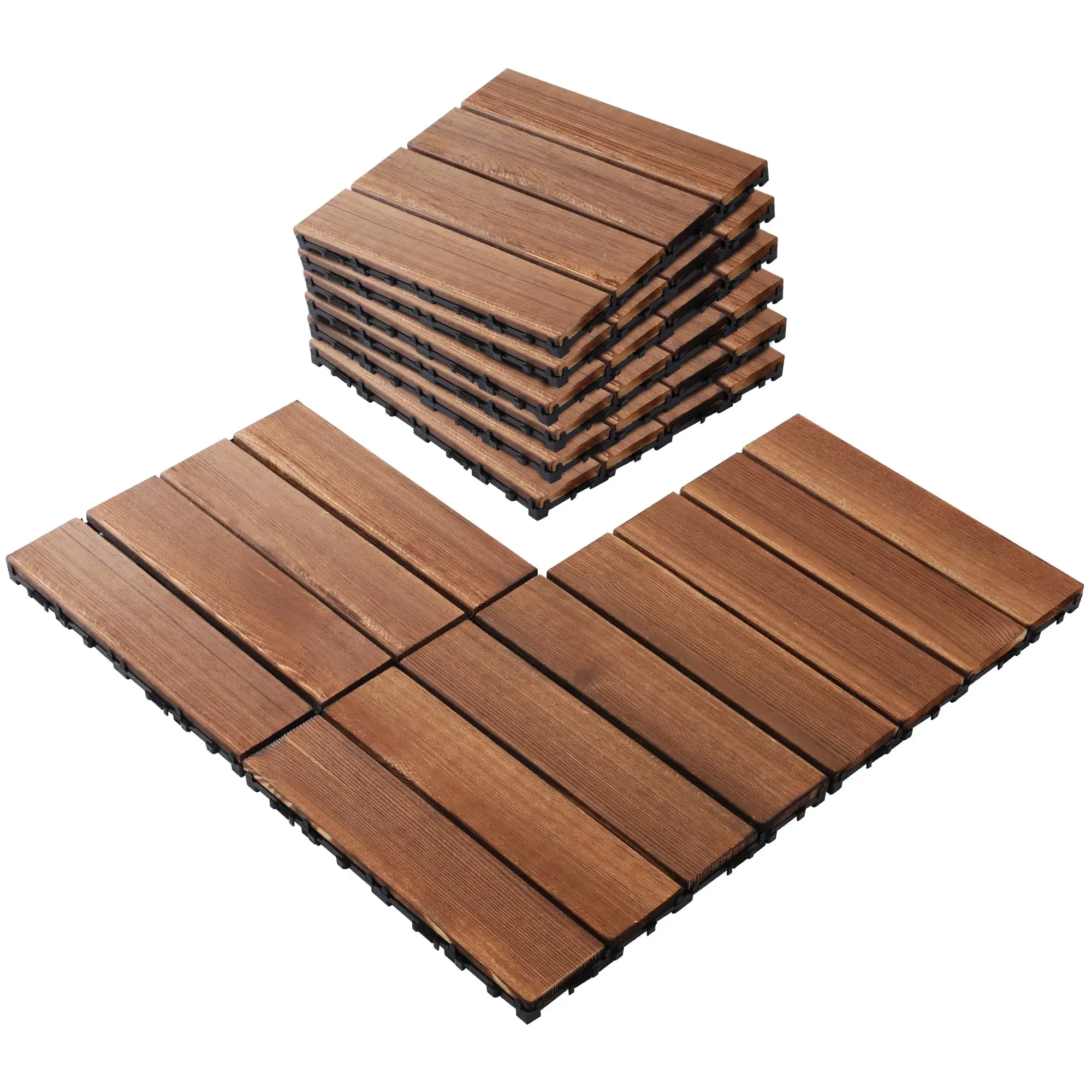 30Pcs Outdoor carbonized wood flooring, anti corrosion wood flooring, balcony, household courtyard flooring, splicing waterproof