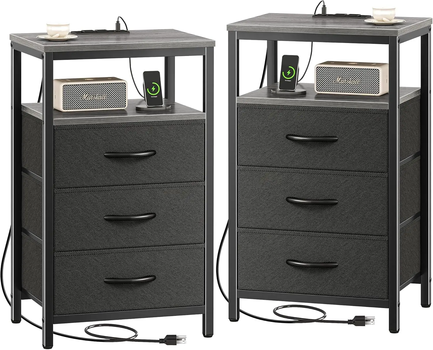 

Nightstands Set Of 2, 27.6 H End Tables With Charging Station, Fabric Drawers, Bedside Tables With Usb Port And Outlet, Night