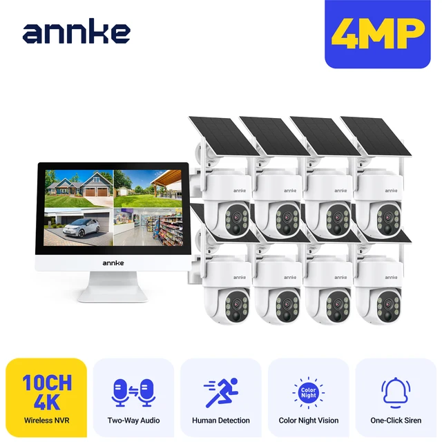 Annke 4MP solar security cameras 10CH 12 in LCD 2.4G 5.8G PTZ wifi security cameras PIR color night vision camera security wifi Annke 4MP solar security cameras 10CH 12 in LCD 2.4G 5.8G PTZ wifi security cameras PIR color night vision camera security wifi